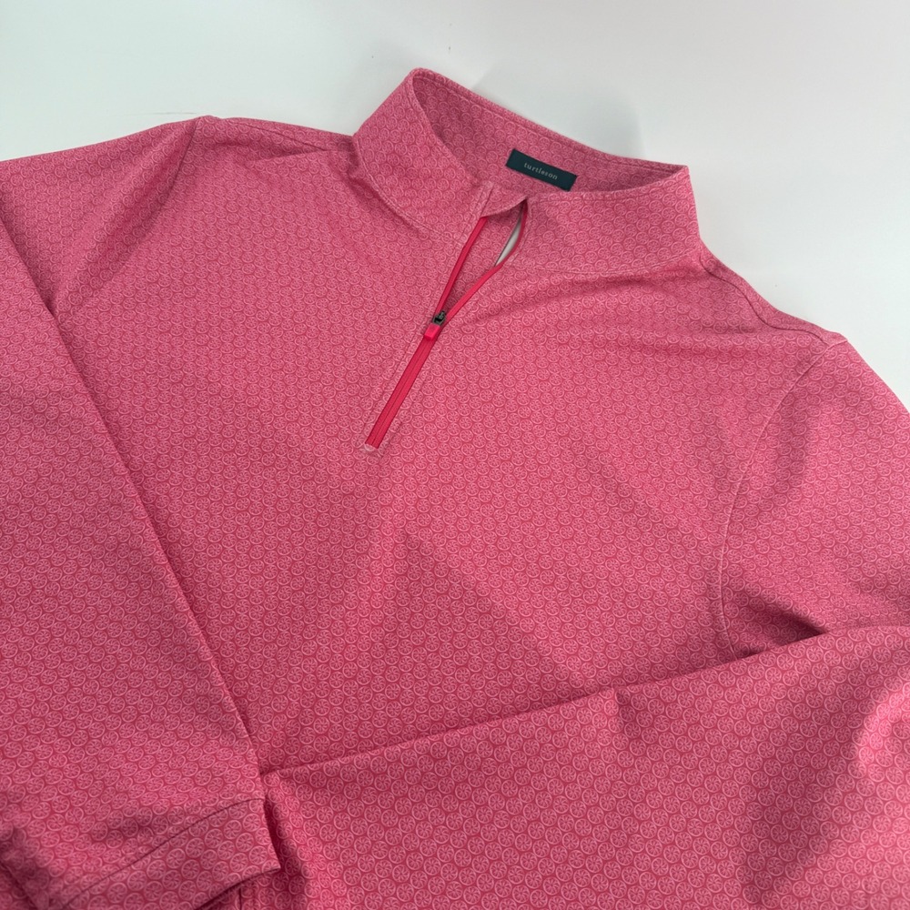 Turtleson Mens Pink Geometric Print Quarter Zip Pullover Performance Golf Shirt